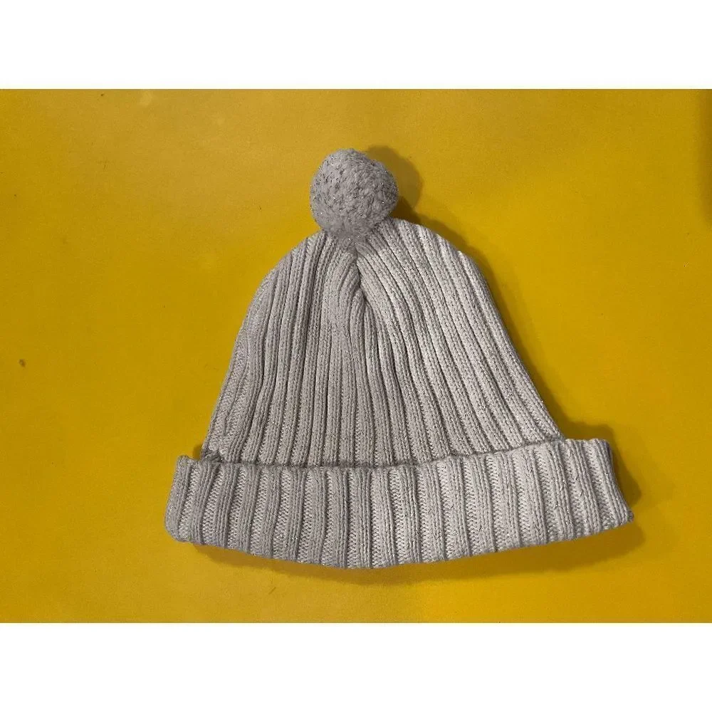 Old Navy Unisex Baby Gray Light Knit Beanie with Pom Pom Winter Hat L/XL
